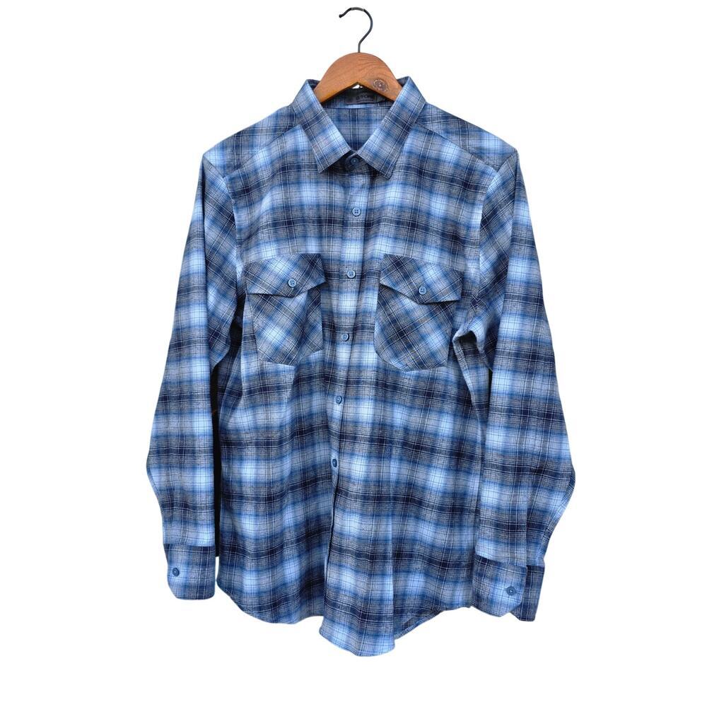 G/Fore G4 Men's Flannel Shirt Blue Gray Plaid Size L NWT